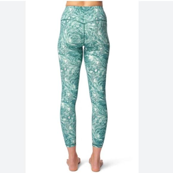 NWOT $98 Sweaty Betty 7/8 Goddess Leggings Pale Aqua Green Water Print XS or 4 - Picture 1 of 6